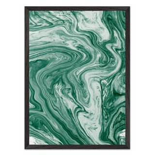 Modern minimalist artwork featuring a green and white marbled pattern, displayed in a premium black wooden frame.
