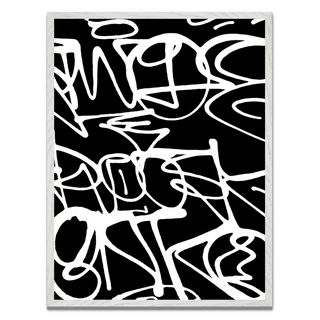 Graffiti Abstract art print with black and white lines displayed in white frame on a white background