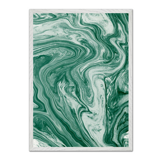 Modern minimalist artwork featuring a green and white marbled pattern, displayed in a premium white wooden frame.