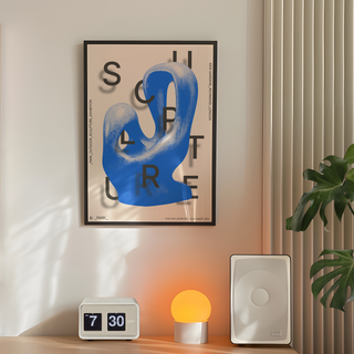 Abstract blue sculpture poster featuring an artistic interpretation of a modern sculpture in vibrant blue hues, crafted on high-quality paper with a smooth finish and bold graphic elements, showcasing a contemporary exhibition style perfect for home or office decor. Designed for art enthusiasts who appreciate unique, striking pieces, this poster adds a touch of elegance and creativity to any room setting, ideal for wall hanging in modern spaces, offering a dynamic and captivating display of