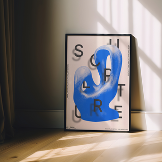 Abstract blue sculpture poster featuring an artistic interpretation of a modern sculpture in vibrant blue hues, crafted on high-quality paper with a smooth finish and bold graphic elements, showcasing a contemporary exhibition style perfect for home or office decor. Designed for art enthusiasts who appreciate unique, striking pieces, this poster adds a touch of elegance and creativity to any room setting, ideal for wall hanging in modern spaces, offering a dynamic and captivating display of