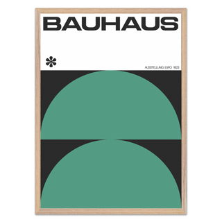 Bauhaus poster showcasing bold graphic design with geometric shapes in black and green, crafted on quality paper. Designed in a modern minimalist style reflecting the iconic Bauhaus Ausstelllung Expo 1923, this wall art piece is ideal for home or office decor, providing a striking visual impact. Featuring clean lines and dynamic forms, it appeals to art and design history enthusiasts, offering a unique decorative option. Perfect for creating a sophisticated and artistic ambiance. featuring