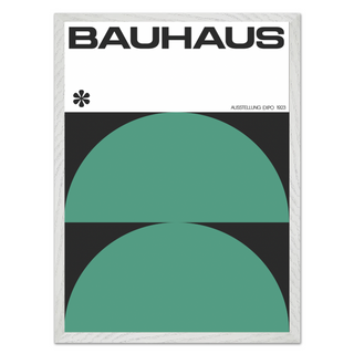 Bauhaus poster showcasing bold graphic design with geometric shapes in black and green, crafted on quality paper. Designed in a modern minimalist style reflecting the iconic Bauhaus Ausstelllung Expo 1923, this wall art piece is ideal for home or office decor, providing a striking visual impact. Featuring clean lines and dynamic forms, it appeals to art and design history enthusiasts, offering a unique decorative option. Perfect for creating a sophisticated and artistic ambiance. featuring