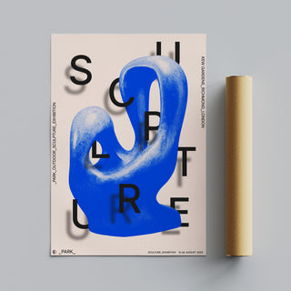Abstract blue sculpture poster featuring an artistic interpretation of a modern sculpture in vibrant blue hues, crafted on high-quality paper with a smooth finish and bold graphic elements, showcasing a contemporary exhibition style perfect for home or office decor. Designed for art enthusiasts who appreciate unique, striking pieces, this poster adds a touch of elegance and creativity to any room setting, ideal for wall hanging in modern spaces, offering a dynamic and captivating display of